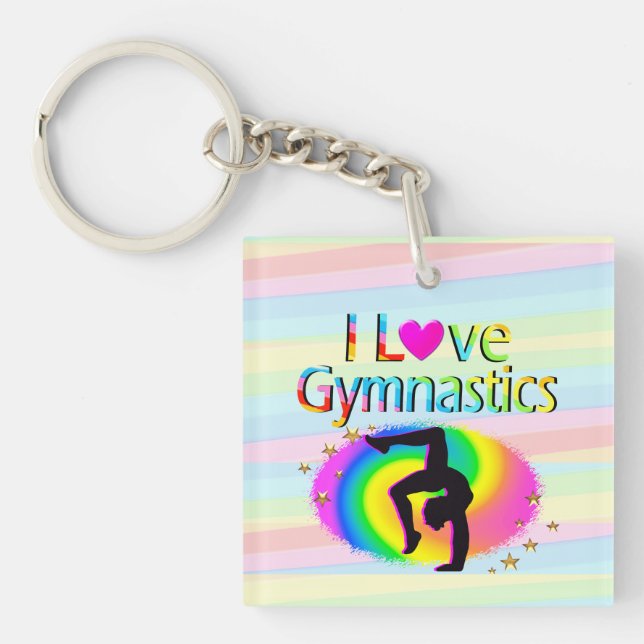 RAINBOW I LOVE GYMNASTICS KEY CHAINS (Front)