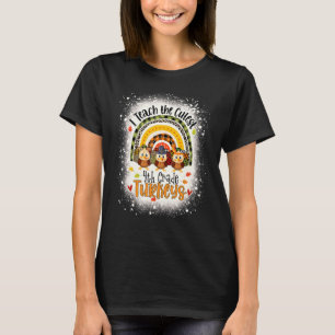 Rainbow I Teach The Cutest 4th Grade Turkeys Bleac T-Shirt