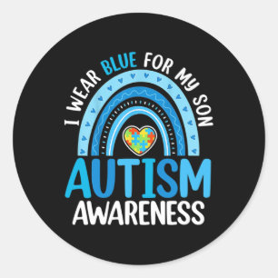 Rainbow I Wear Blue For My Son Autism Awareness  Classic Round Sticker