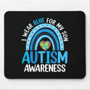 Rainbow I Wear Blue For My Son Autism Awareness Mouse Pad