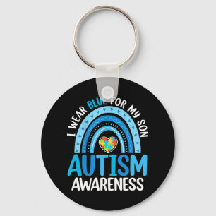 Rainbow I Wear Blue For My Son Autism Awareness T- Key Ring