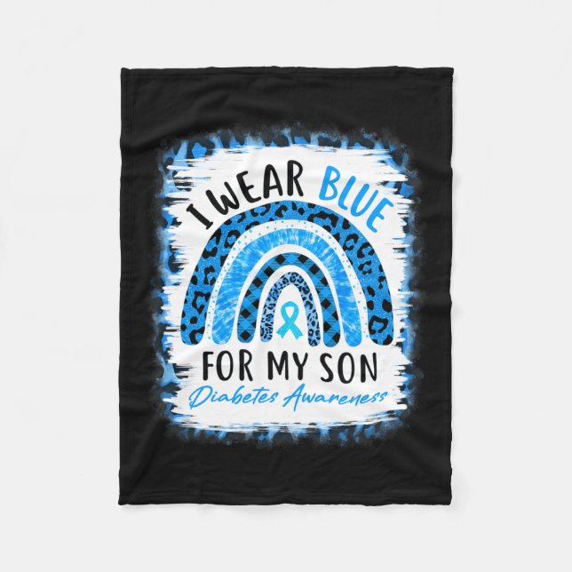Rainbow I Wear Blue Ribbon For My Son T1d Diabetes Fleece Blanket (Front)