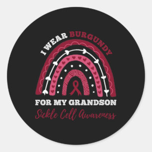 Rainbow I Wear Burgundy Grandson Sickle Cell Aware Classic Round Sticker
