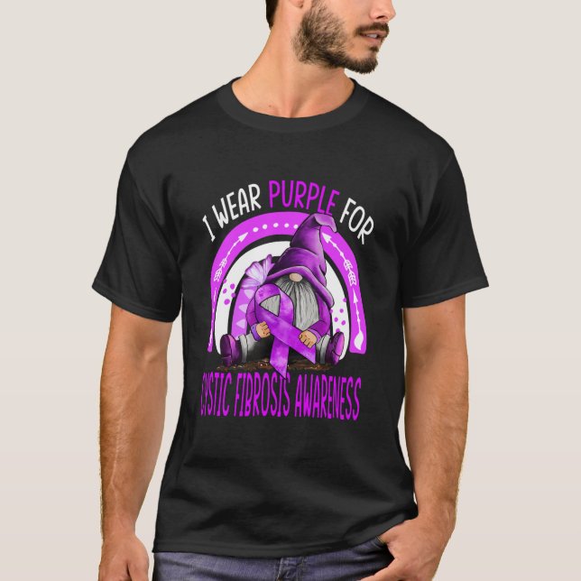 Rainbow I Wear Purple Cystic Fibrosis Awareness T-Shirt (Front)