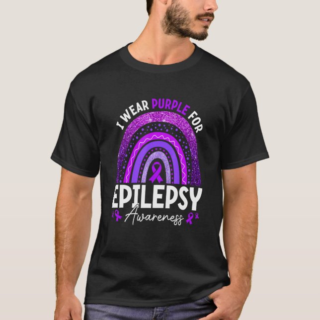 Rainbow I Wear Purple Ribbon For Epilepsy Awarenes T-Shirt (Front)