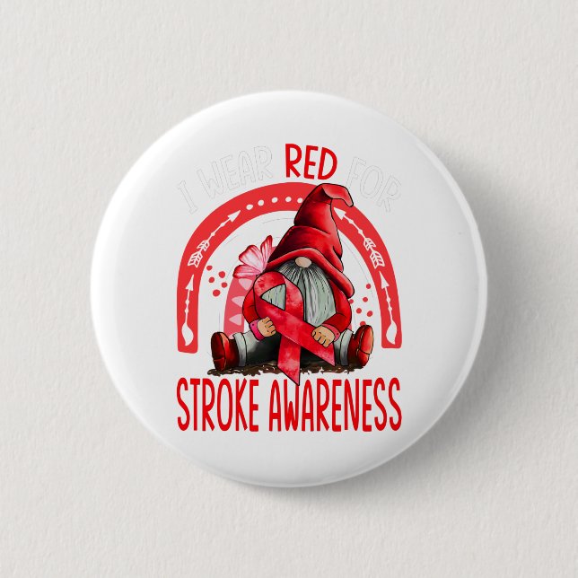 Rainbow I Wear Red Stroke Awareness Gnomes 6 Cm Round Badge (Front)