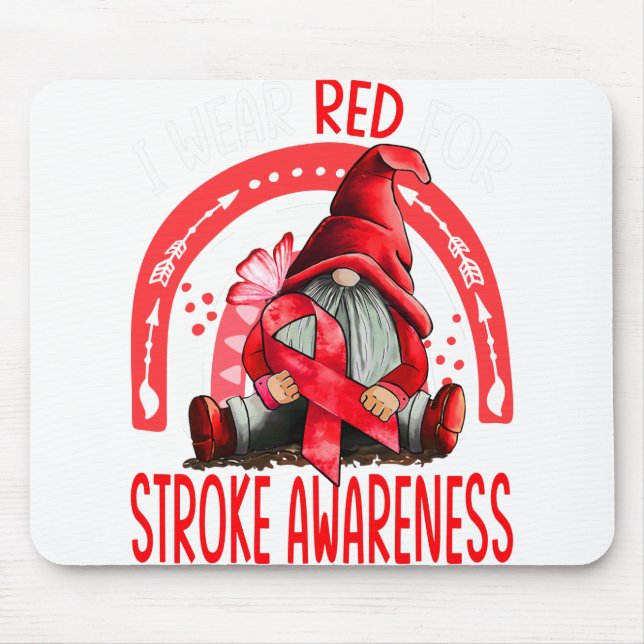 Rainbow I Wear Red Stroke Awareness Gnomes Mouse Pad (Front)