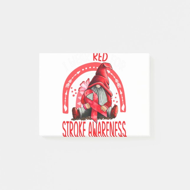 Rainbow I Wear Red Stroke Awareness Gnomes Post-it Notes (Front)