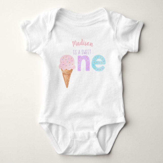 Rainbow Ice Cream First Birthday Baby Bodysuit (Front)