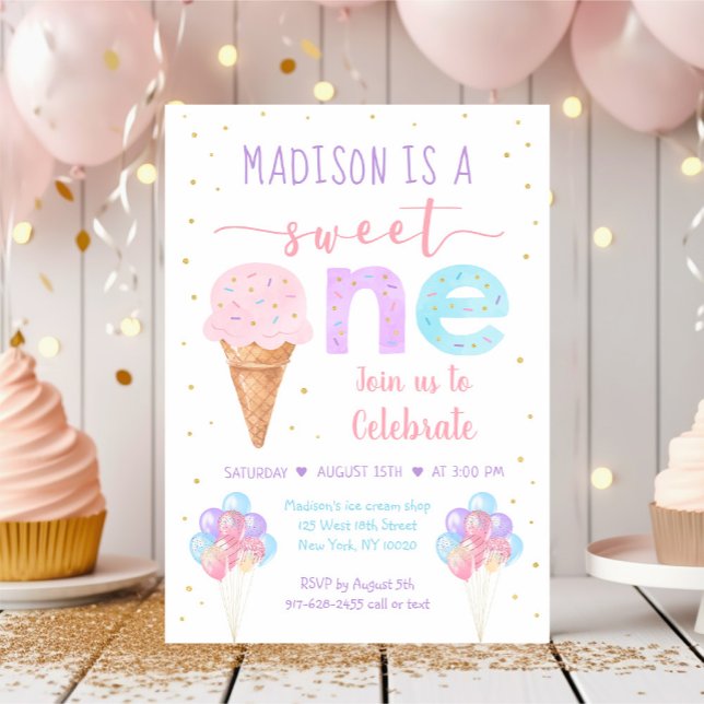 Rainbow Ice Cream First Birthday Invitation (Creator Uploaded)