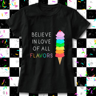 Rainbow Ice Cream LGBT Love Diversity Pride Black  T-Shirt