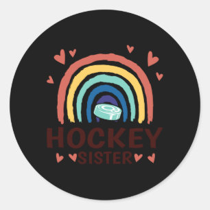 Rainbow Ice Hockey Family Matching Hockey Sister Classic Round Sticker