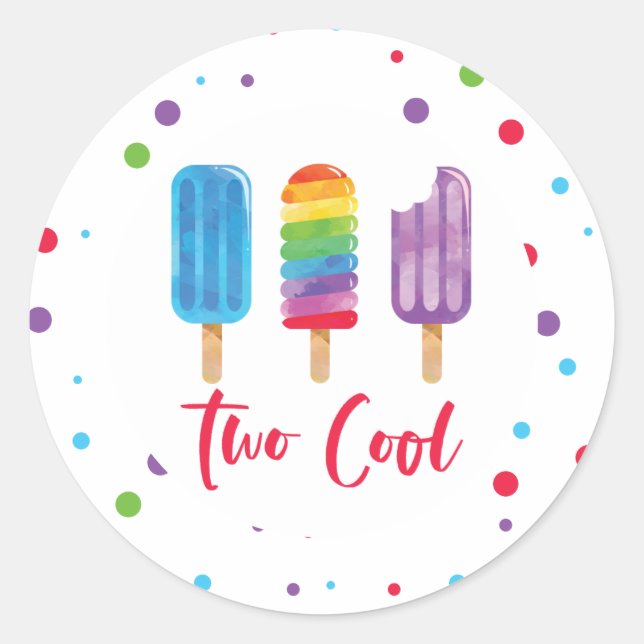 Rainbow Ice Pop Two Cool 2nd Birthday Classic Round Sticker (Front)