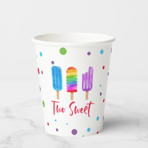 Rainbow ice pop Two Sweet 2nd Birthday Paper Cups