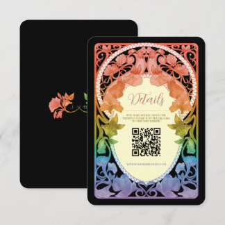 Rainbow II Art Nouveau QR Code Wedding Enclosure Card
