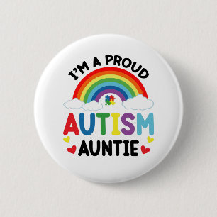 Rainbow I'm A Proud Autism Auntie Autism Awareness 6 Cm Round Badge