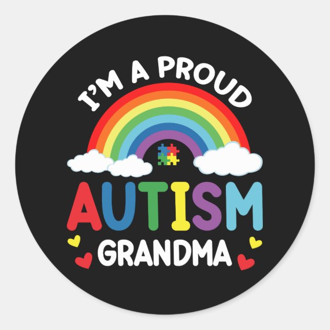 Rainbow I'm A Proud Autism Grandma Autism Awarenes Classic Round Sticker (Front)