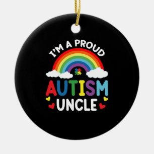 Rainbow I'm A Proud Autism Uncle Autism Awareness Ceramic Tree Decoration