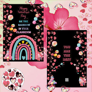 Rainbow In Classroom Candy Hearts Valentines Kids Holiday Card