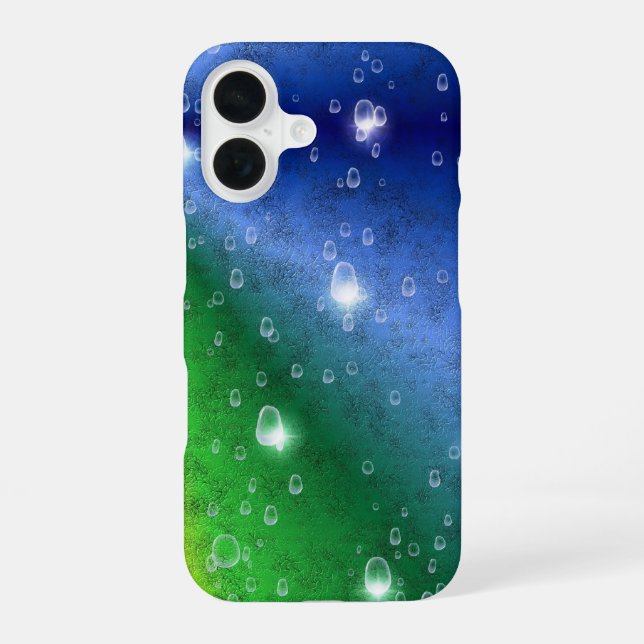 Rainbow in Elephant Skin Leather Optik & Raindrops iPhone 16 Case (Back)
