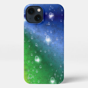 Rainbow in Elephant Skin Leather Optik & Raindrops iPhone 13 Case