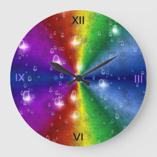 rainbow in elephant skin leather optik & raindrops large clock