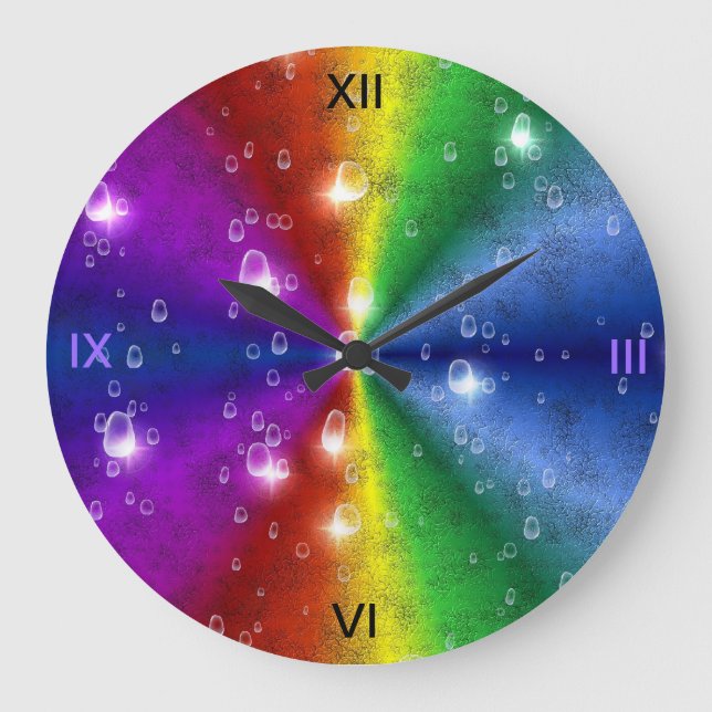 rainbow in elephant skin leather optik & raindrops large clock (Front)