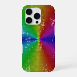 Rainbow in elephant skin leather optik with drops iPhone 16 pro case