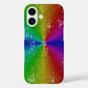 rainbow in elephant skin leatheroptik & raindrops iPhone 16 case