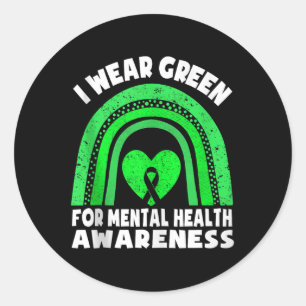 Rainbow In May I Wear Green For Mental Health Awar Classic Round Sticker