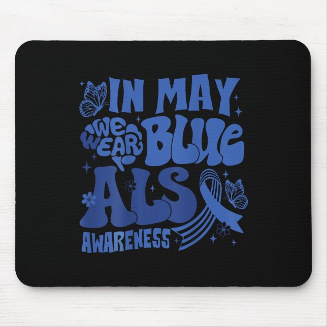 Rainbow In May We Wear Blue Als Awareness Month Ki Mouse Pad (Front)