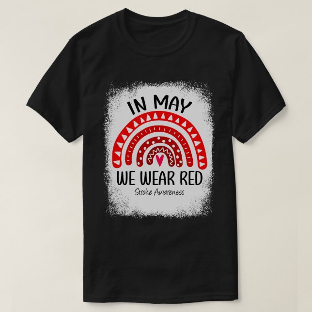 Rainbow In May We Wear Red Stroke Awareness Month T-Shirt (Design Front)