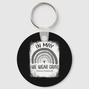 Rainbow In May Wear Grey Asthma Awareness Ribbon Key Ring
