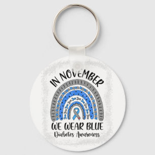 Rainbow In November We Wear Blue Diabetes Awarenes Key Ring