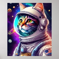 Rainbow in Space Cat, Astronaut Cat Digital Art