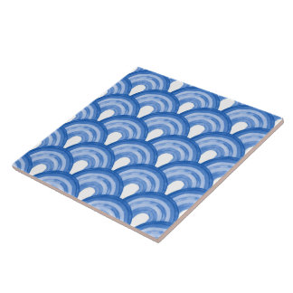 Rainbow in watercolor - blue pattern Ceramic Tile