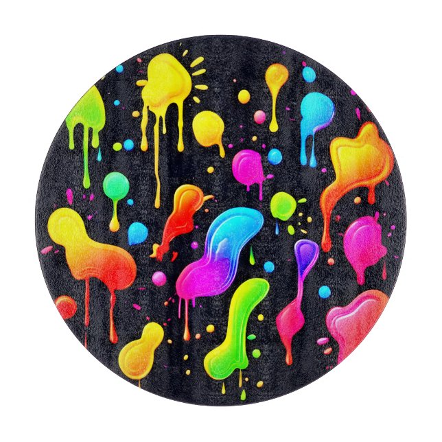 Rainbow Ink Paint Splashes Cutting Board (Front)