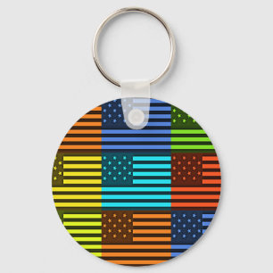 Rainbow-Inspired American Motif Flag Design Key Ring