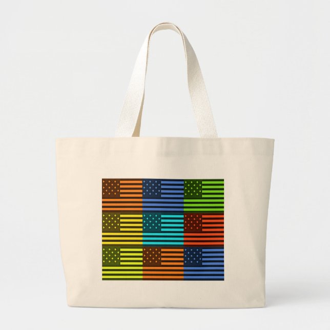 Rainbow-Inspired American Motif Flag Design Large Tote Bag (Front)