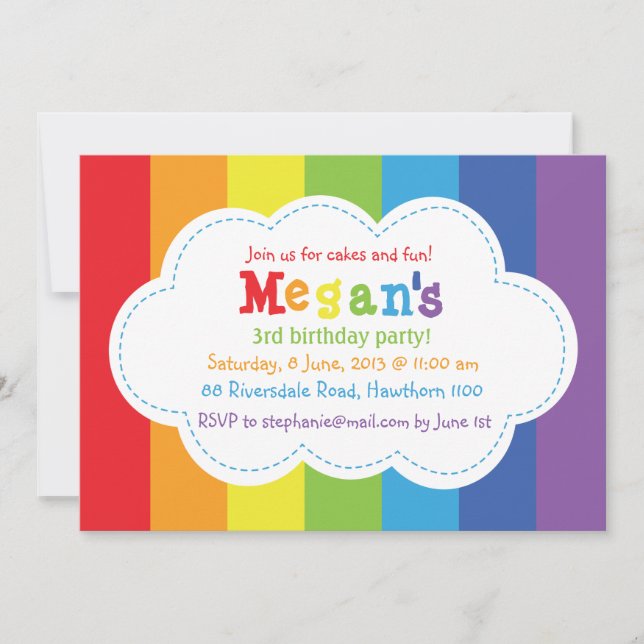 Rainbow Invitation / Rainbow Invite / Colourful (Front)