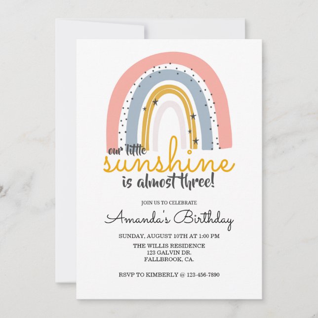 RAINBOW INVITE, our little sunshine, RAINBOW party (Front)