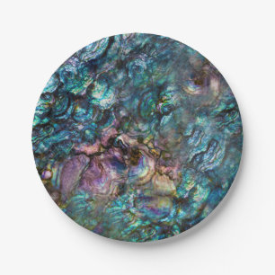 Rainbow Iridescent Abalone Beach Sea Shell Paper Plate