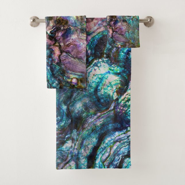 Rainbow Iridescent Abalone Sea Shell Bath Towel Set (Insitu)
