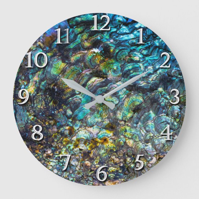 Rainbow Iridescent Abalone Sea Shell Large Clock (Front)