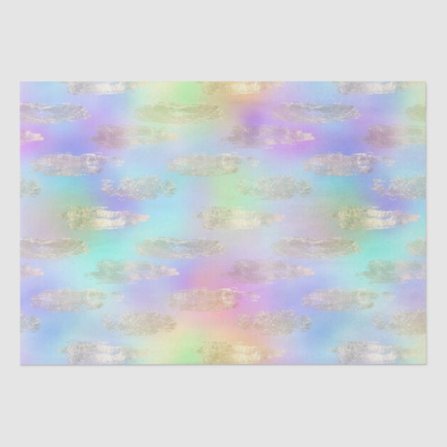Rainbow Iridescent and Gold Brushstrokes Pattern Tissue Paper (Front)