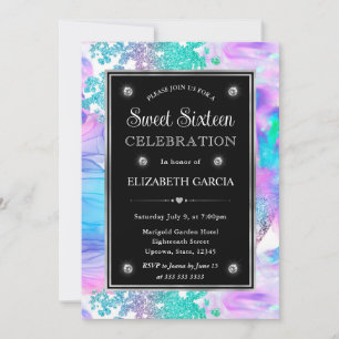 Rainbow Iridescent Glitter Pattern Sweet 16 Invitation