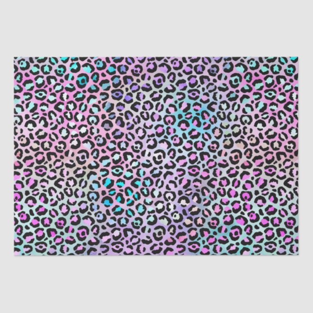 Rainbow Iridescent Gradient and Leopard Spots Tissue Paper (Front)