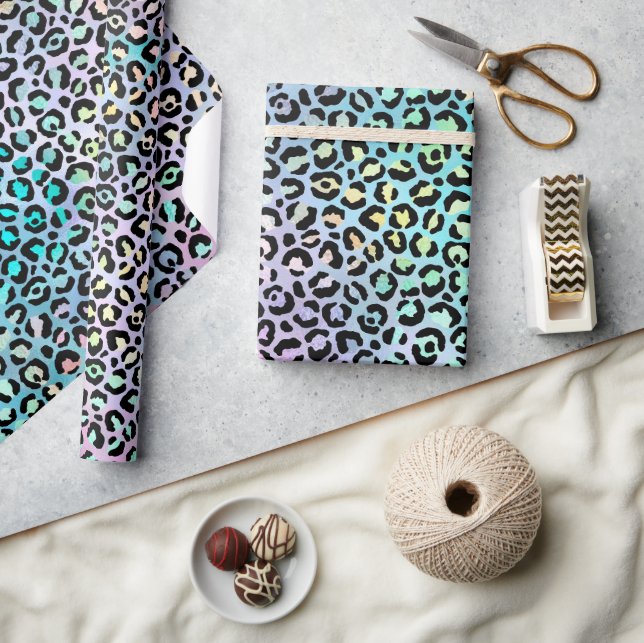 Rainbow Iridescent Gradient and Leopard Spots Wrapping Paper (Crafts)