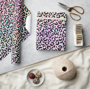 Rainbow Iridescent Gradient and Leopard Spots Wrapping Paper
