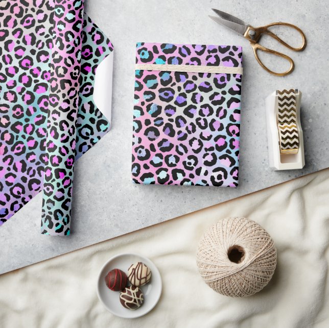 Rainbow Iridescent Gradient and Leopard Spots Wrapping Paper (Crafts)